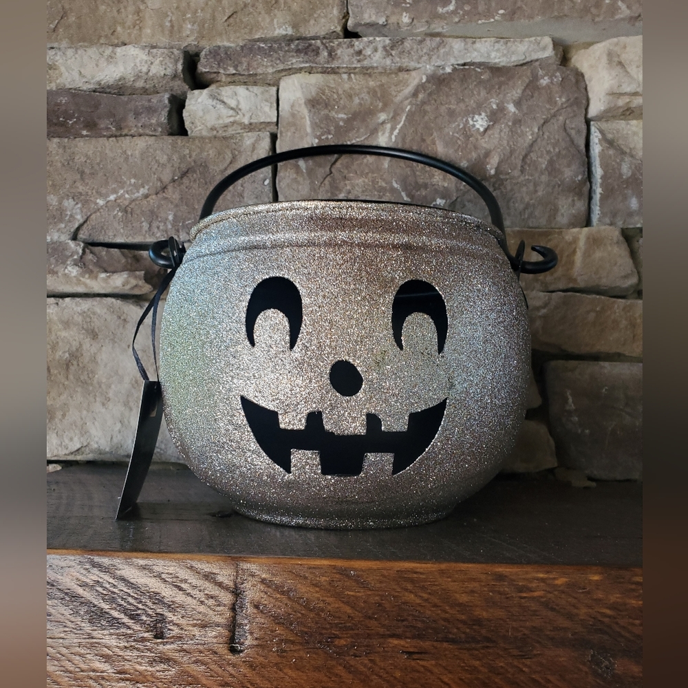 Gorgeous Metal Jack O Lantern Candle/Candy Holder-NWT